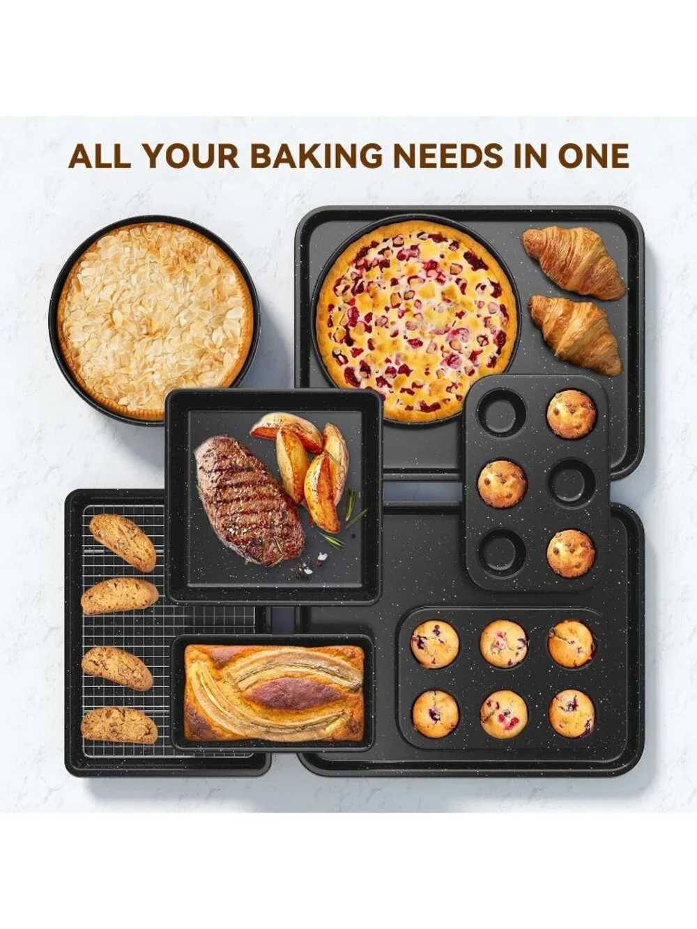 13-Piece Black Includes Cookie Sheet with Rack Cake Pan Nonstick Bakeware Sets